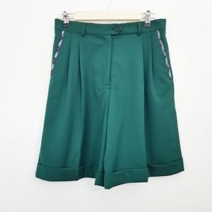 Vintage Burberry 80s Green High Waisted Pleated Shorts